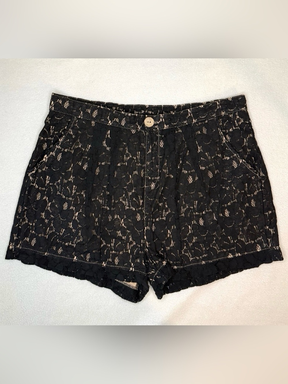 Ina Black Lace High-Waist Shorts with Nude Underlayer